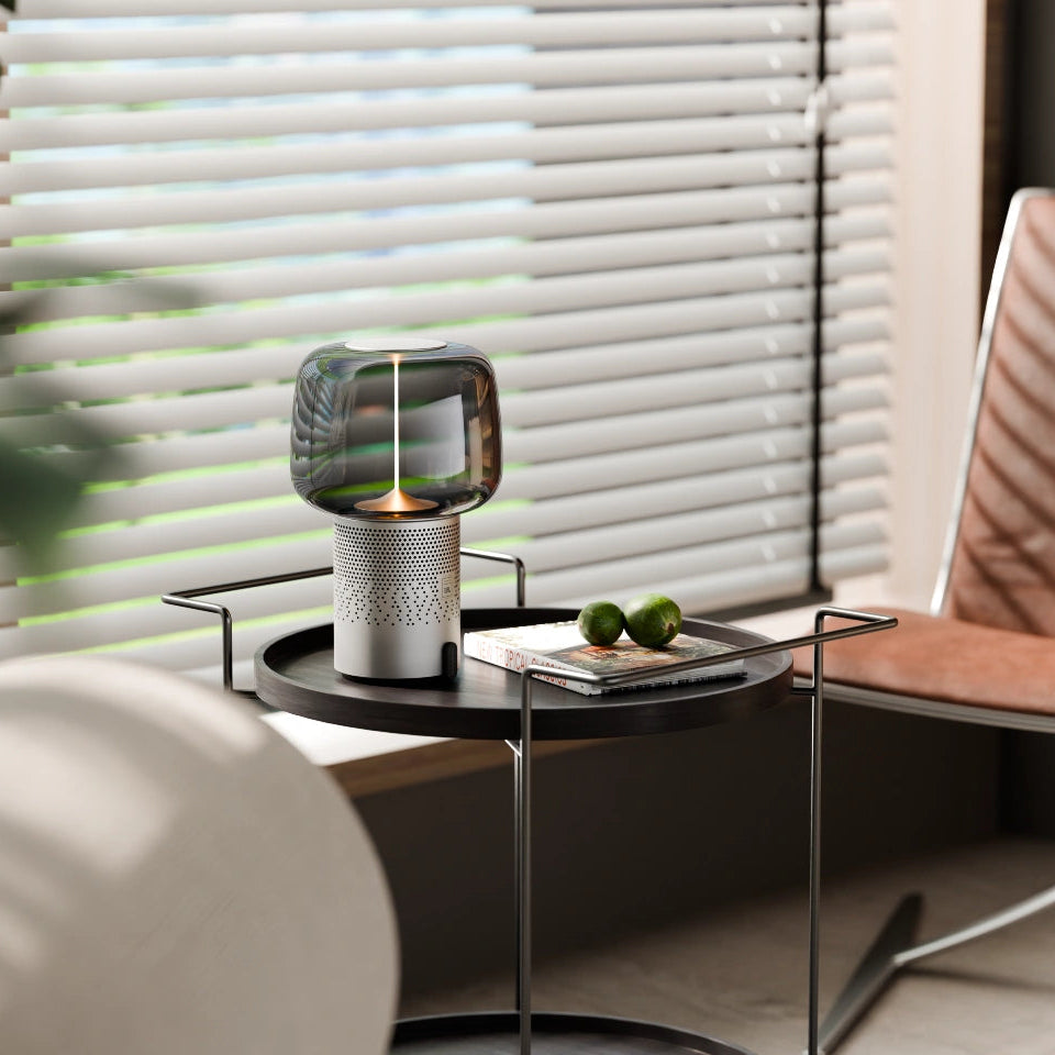 Kooduu Serena PLAY | SOUND by JBL® | Unieke Bluetooth-speakerlamp in Frosted Silver – Kooduu.com